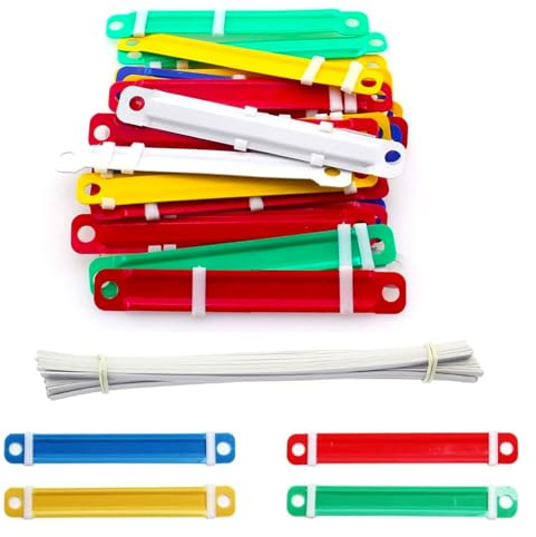 50 Pcs Paper Fasteners, 2 Hole Binder Clip,8cm Hole Spacing,Colored Plastic Binding Strips for Office School Paper Files Binder Filing Clip