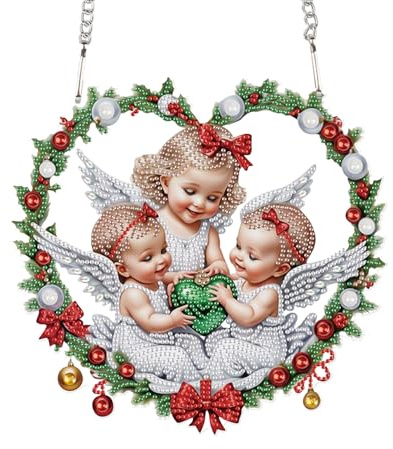 JICFDAO Diamond Painting Dekoschild Engel 241x229mm Diamant Malerei Anhänger Pendant Diamond Painting Hängen Ornamente mit Kette Diamant Malerei Ornamente für Fenster Wand und Eingang Weihnachtsdeko