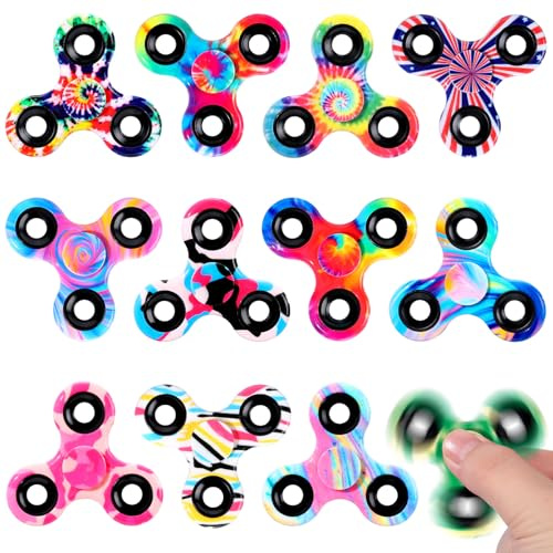 SCIONE 12er Pack Fidget Spinner - Premium Stressabbau-Set für Kinder (6,3 cm) | Farbige Finger Spinner | Fidget Toys für Konzentration & Angstlinderung | Ideal als Klassenraumgeschenke & Partybeutel