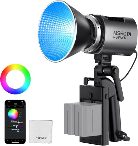 NEEWER MS60C RGBWW LED Videolicht 2,4G/APP Steuerung, 65W Mini RGB COB Dauerlicht, 2700K-6500K 8300lux/1m CRI97+ 17 Effekte, Bowens Handscheinwerfer für Studiofotografie Aufnahme