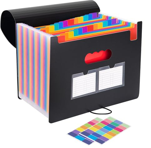JEFURE A4 Accordion File Organiser, 25 Pockets, Black | Expanding File Folder with Label Cards for Documents and Receipts, Paperwork Storage, Home, Office & School