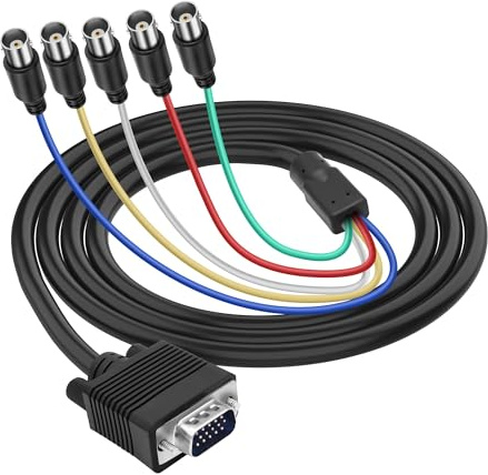 XMSJSIY VGA to BNC Cable 15Pin VGA Male to 5 BNC Female RGBHV Coaxial Monitor Extension Cable High Resolution Video Connector Breakout Wire for DVR HDTV Projector - 1.5M/4.92FT