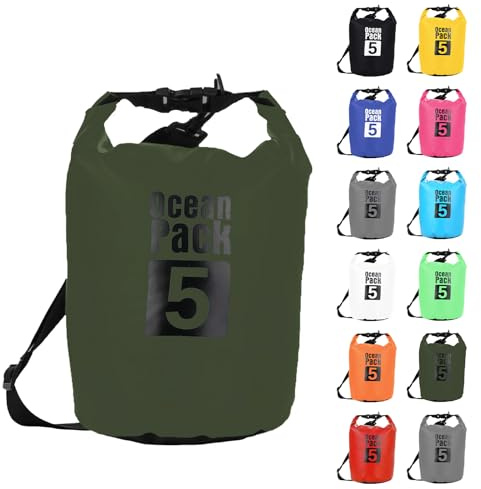 MOMAHUA Dry Bag 5L wasserdichte Tasche, Salbeigrün Dry Bag 2L/5L/10L/15L/20L/25L/30L mit Verstellbarem Gurt, Schützt Telefon/Karte, Roll Top Wasserdichter Beutel Rucksack für Schwimmen/Rafting