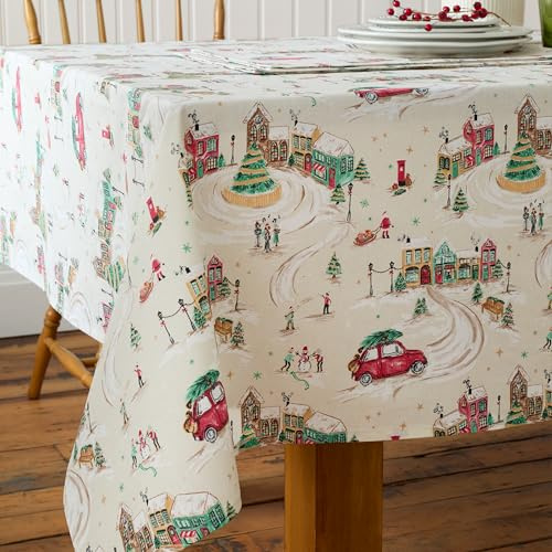 Catherine Lansfield Christmas Town Cotton 137x229cm Table Cloth Natural