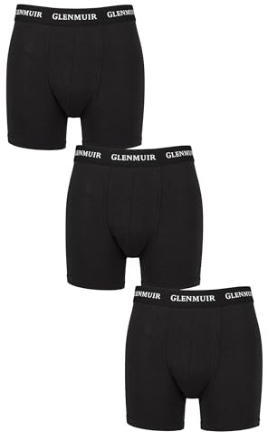 Glenmuir Men’s Long Leg Trunks 3 Pack Cotton Bamboo Blend Soft Breathable Stretch Fit Comfortable Support Lightweight Underwear Moisture Wicking Anti-Odour S M L XL