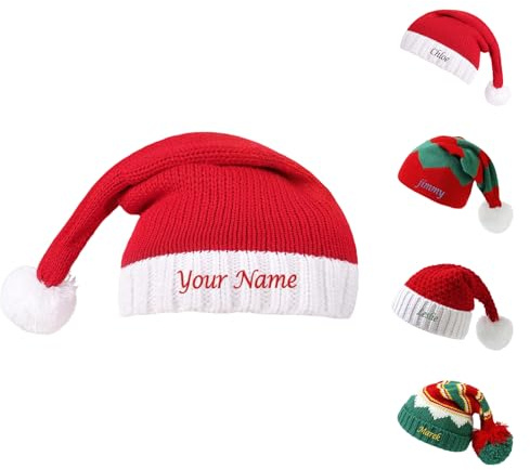 ENOMY Personalisierte Weihnachtsmütze mit Namen - Gestrickte Santa Mütze mit Individuellem Text für Kinder & Erwachsene