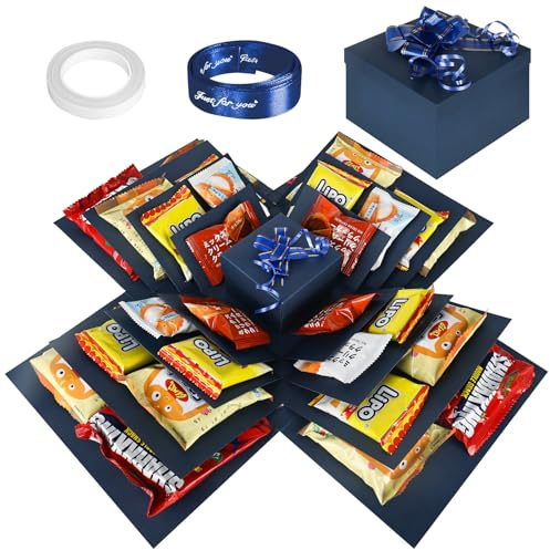 YYTECH Überraschung Box, 5-lagige Kreative Geschenkbox Explosionsbox, DIY Handgemachte Überraschung Box, Geschenkbox für Süßigkeiten Mit Klebeband Und Band, für Valentinstagsgeschenke (Blau)