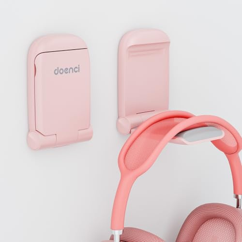 doenci Headset Ständer - Klappbarer Headset Halterung Kopfhörer Ständer | mit Selbstklebendem für Schreibtisch/Wand, Praktisches Kopfhörer Halterung für AirPods Max, Gaming Zubehör, Rosa, 1 Stück