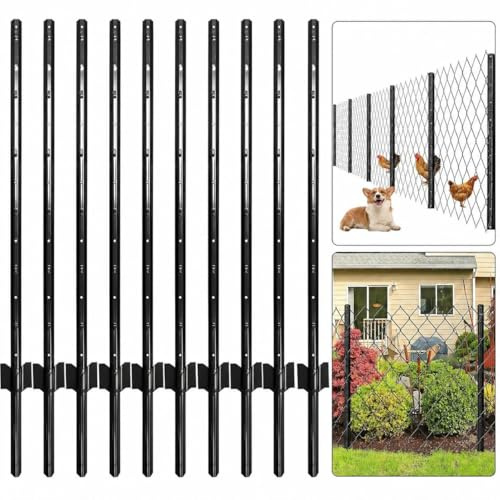 Fence Posts 152 cm, Metal Fence Posts with u‑Channel Design & Stable Anchor Base, Fencing Steel Poles with Adjustable Tabs, Anti‑Rust & Anti‑Weather Corrosion Coating for Garden, Farm