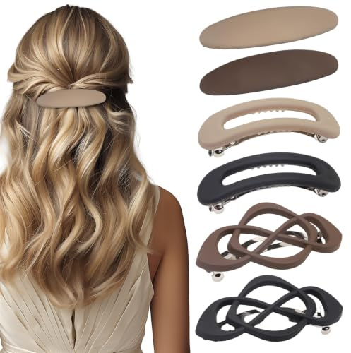 6 Stück flache Haarspange, Vintage Französische Clips, Automatisch Groß Haarspangen für Feines Haar und Dickes Haar
