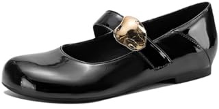 Generico Donna Vernice Mary Jane Punta Tonda Ballerine Fibbia Oro Irregolare Dettaglio Cinturino Regolabile Scarpe Basse Comode Suola Antiscivolo Festa