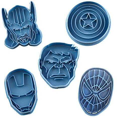 Cuticuter Superheroes Marvel Pack Cortador de Galletas, Plástico, Azul, 16x14x1.5 cm, 5 Unidades