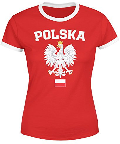 MoonWorks Damen WM-Shirt WM Polska Polen Poland Flagge World Cup Weißer Adler WM 2018 rot-weiß-Farbe-Flagge S