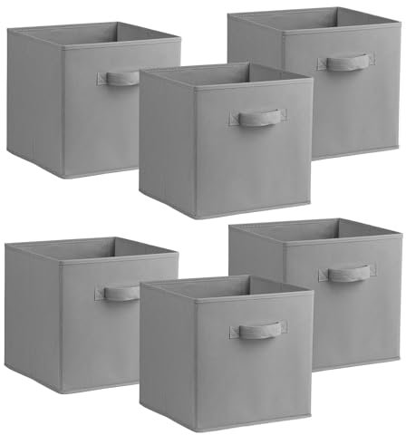 Urban Living Multi Purpose 31cm Cubic Storage Box Collapsible Organiser Storage Cube Basket Bin for Clothes, Toys, Books, DVDs, Bedding, Towels and More... (Grey x6)