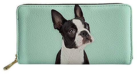 HUGS IDEA Fashion Animal Print Frauen Lange Geldbörse Leder Geldbörse, Funny Boston Terrier, Einheitsgröße, Reisebrieftasche