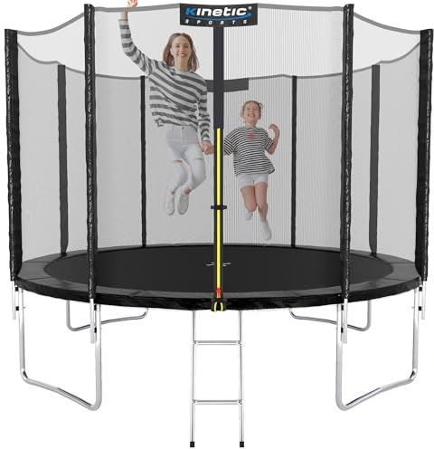 KINETIC SPORTS Trampolin Outdoor Salto Ø 183/244/305/366/400/430/490 cm - Kindertrampolin Gartentrampolin Set mit Leiter, Netz, Randpolster, USA Sprungtuch, bis zu 160kg