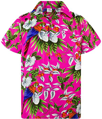 King Kameha Funky Chemise-Hawaienne, Manche-Courte, Cherry-Parrot, Rose, 5XL