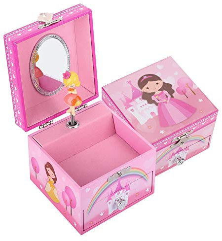 TAOPU Süßes Schmuckkästchen mit herausziehbarer Schublade und drehender Prinzessinnen Spieluhr für Mädchen