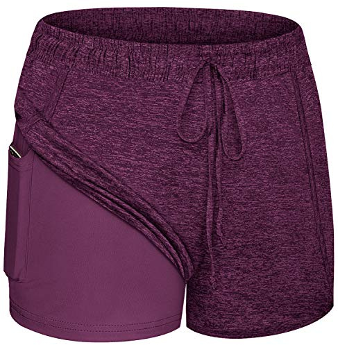 BLEVONH Run Shorts Women,Stretchy Waistband Recreation Performance Athletic Sports Short with Pocket Ladies Plus Fashion Cool Functional Outdoor Gym Active Wear Shorts Wine XL
