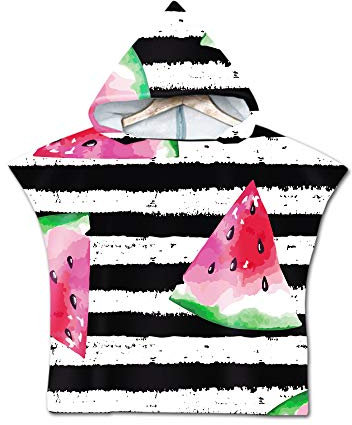 Chickw1 Badeponcho mit Kapuze Kind Poncho Handtuch, Kinderhandtuch Strand Schwimmen Bad Kapuzenhandtuch Bademantel Zum Wechseln für Jungen Mädchen (60 * 80cm,Schwarze Streifen)