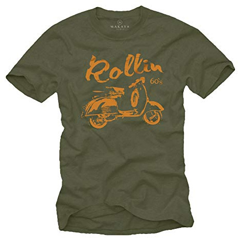 MAKAYA Scooter Roller T-Shirt für Herren Grün - Rollin 60`S - Größe S