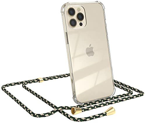 EAZY CASE Handykette kompatibel mit iPhone 12 Pro Max Handyhülle mit Umhängeband, Handykordel mit Schutzhülle, Silikonhülle, Hülle mit Band, Stylische Kette für Smartphones, Grün Camouflage