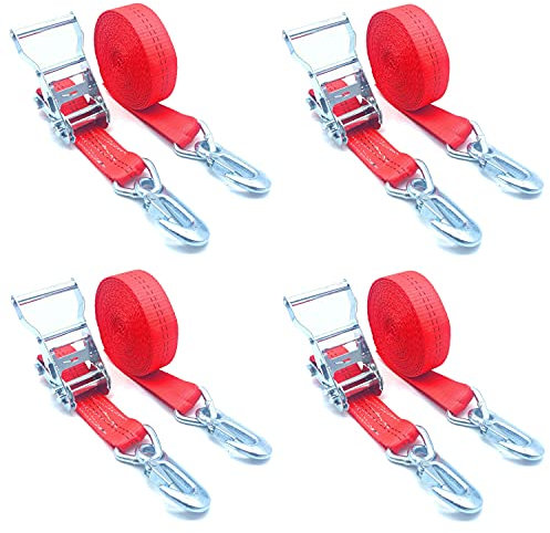 4 x Spanngurt mit Karabinerhaken Karabiner 6m 1000/2000 daN (kg) Rot zweiteilig Triangel 35mm
