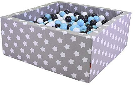 KNORRTOYS.COM 68061 - Bällebad Soft eckig - Grey White Stars - 100 Balls Creme/Grey/lightblue