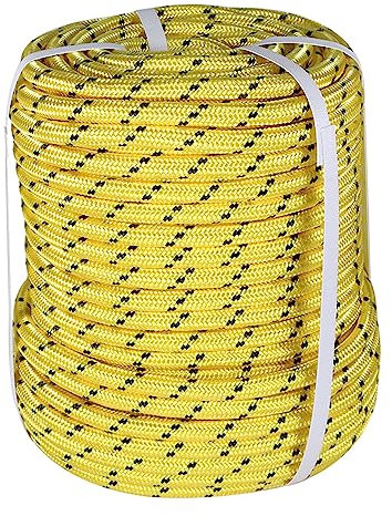 mitoharet 1/2 Inch x 150 Feet Arborist Rigging Rope,up to 5400 lb Breaking Strength, Double Braided Polyester Rope,Yellow with Black Tracers
