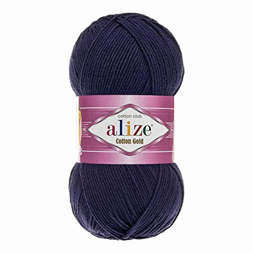 100g Strickgarn Alize Cotton Gold Uni Klassikgarn Häkelgarn Strick-Wolle Farbwahl, Farbe:58 marineblau