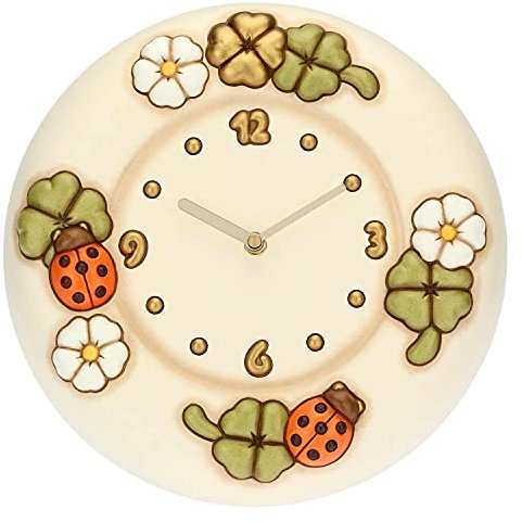 THUN - Wanduhr mit Blumen, Marienkäfern und Kleeblättern - Living, Heimdekoration - Geschenkidee - Country-Linie - Keramik, Mechanismus aus Kunststoff - Ø 26 cm; Tiefe 4,5 cm