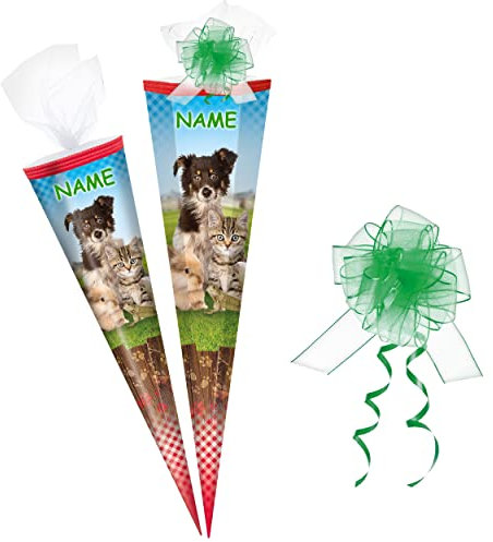 alles-meine.de GmbH Schultüte - Haustiere - Hund & Katze 50-85 cm Größe wählbar inkl. Name + Tüll Schleife - Zuckertüte - Tüllabschluß - eckig/rund - Mädchen & Jungen -..