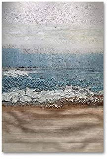LCDIUDIU Ölbilder Auf Leinwand Handgemalt, Blaue Textur Meer Strand Landschaft Abstrakt Modern Handgemalte Ölgemälde Auf Leinwand Für Familie Wand Wohnzimmer Esszimmer Home Art Decor,60X90