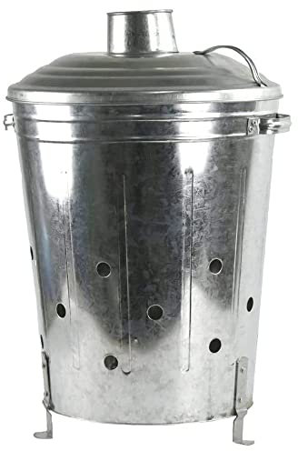 Pluto Packaging Medium Incinerator Fire Burning Bin Heavy Duty Galvanised Metal with Special Lid & Handles (1)
