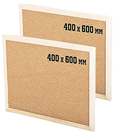 KAV 600MM x 400MM Cork Notice Pin Board - Noticeboard Bulletin Wooden Frame for Office, School, Bedroom, Memo, and Home (Pack of 2)