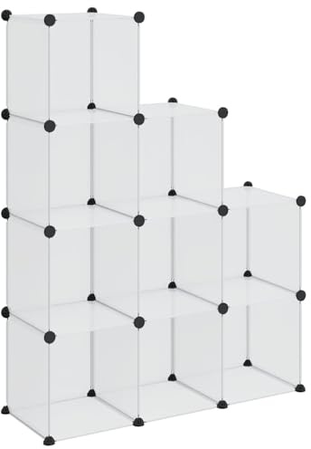 vidaXL Regalsystem mit 9 Würfeln, Würfelregal mit viel Stauraum, Schuhregal mit Stahlrahmen, Regal Standregal Modular Büro, Transparent PP