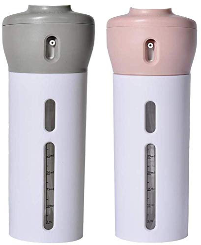 ANUBE 2 Stück 4 in 1 Reisespender, Lotion Shampoo Gel Reise Spender Flasche Sets Dusche Flaschen Nachfüllbare Reiseflaschen für Make-up Reisebedarf (Rosa, Grau)
