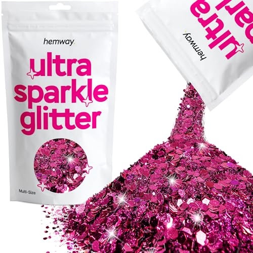 Hemway Ultra Sparkle Glitter - Dark Rose Pink | Multi Size Metallic Flakes for Resin & Epoxy Crafts | Supplies for Tumblers, Festival, Hair, Face, Body, Eye & Nail Art Decoration | 100 g