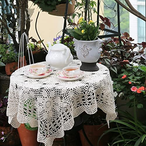 Syfunlv Boho Vintage Spitzentischdecke Häkelspitze Deckchen Tischdecken 40-70 cm,quadratisch, Deckchen,für Esstisch Waschbare Tischdecke mit Spitzenkante (Weiß,65-70 cm)