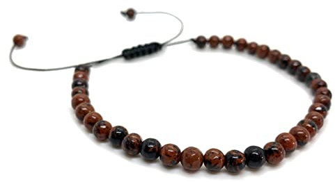 CharpauS Edelstein Armband - kleines Perlenarmband (Perlen: 4 mm) - Naturstein - verstellbar (verschiedene Steine wählbar) (Mahagoni Obsidian)