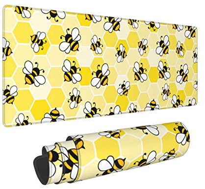 Bee Honeycomb Gaming Mouse Pad Extended Large Desk Mat Cute Mousepad XXL Big Waterproof Tastatur Pads Rutschfeste Gummiunterseite mit genähten Kanten für Arbeit Computer Spiel Büro Home Decor 80x20 cm