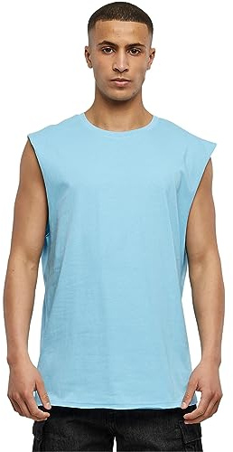Urban Classics Men's Open Edge Sleeveless Tee Sleeveless T-Shirt for Men Crew Neck Cotton Sizes XS-5XL, Baltic Blue, 4XL
