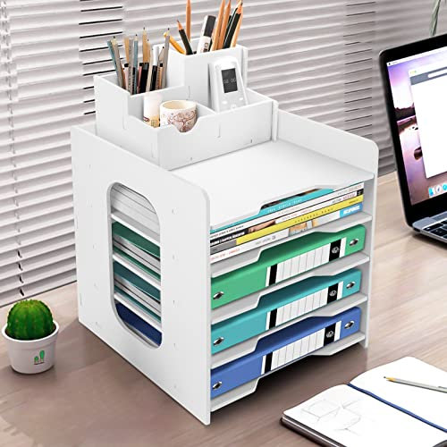 Cinnani Schreibtisch Organizer, 5 Ablagefächer Schubladenbox,plus einen Stifthalter, A4-Papierhalter Dokumentenablage, Briefablage, Ablage Schreibtisch für Büro, Zuhause, Schule