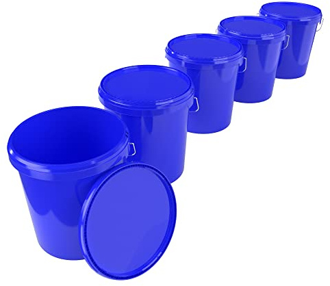 5X Eimer mit Deckel 16 Liter Blau- lebensmittelecht luftdicht und stabil, Leer Eimer mit Griff und Verschluss Deckel für Lebensmittel Chemie Wand Farbe Waschpulver Klebstoffe geeignet