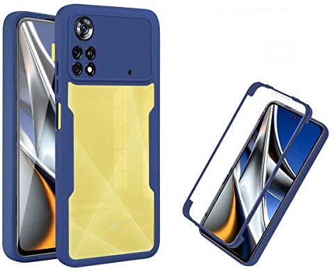HAOYE Funda para Xiaomi Poco X4 Pro 5G, 360 ​​Grados Shockproof Transparente Carcasa con Protector de Pantalla, Hard PC y Silicona TPU Tough Case Cover. Azul
