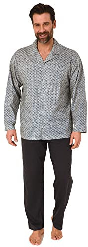 Normann Herren Langarm Schlafanzug Pyjama zum durchknöpfen, auch in Übergrössen, Farbe:anthrazit-Mel., Größe:60/62