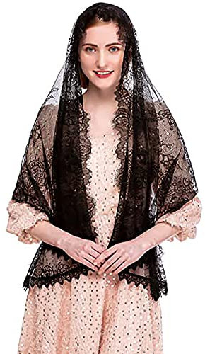 NICEYEA Vintage Muslim Schleier Katholische Kirche Kapelle Kopfbedeckung Wickelschal Massenkopf Spitze Katholisch Schal Stola Kopftuch Latin Masse Mantilla Bandana