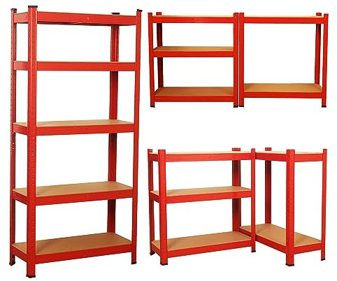shine planet 5 Tier Garage Shelves Metal Storage Shelves, Heavy Duty Shed Storage Racking for Warehouse Workshop Office(Red,90x40x180cm) 1pcs