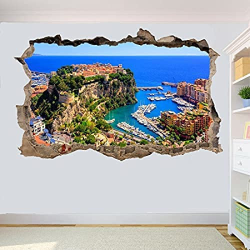 Wandsticker Monaco City Monte Carlo Wandaufkleber 3D-Kunstwandbild Poster Büro Shop Dekor 70x110cm