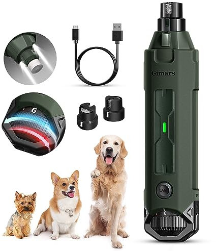 Gimars Lima De Uñas Eléctrica Para Perros y Gatos, Cortador De Uñas Eléctrico De 6 Velocidades 6 Velocidades Lima De Uñas Para Perros Para Mascotas Con Doble Led Usb 3 Puertos Lima De Uñas Para Perros